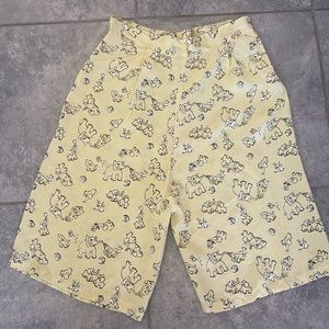 Vintage high waist acetate yellow shorts with elephant novelty print